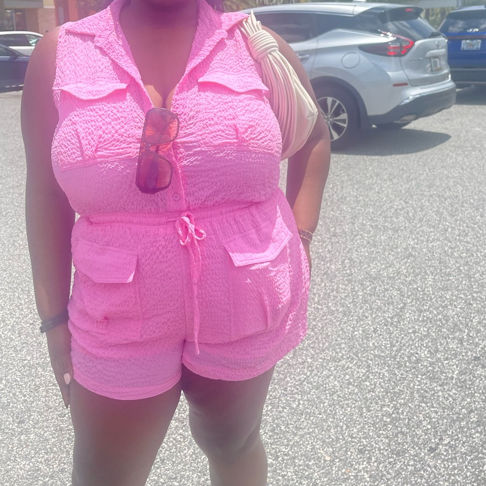 Bubblegum pink textured romper